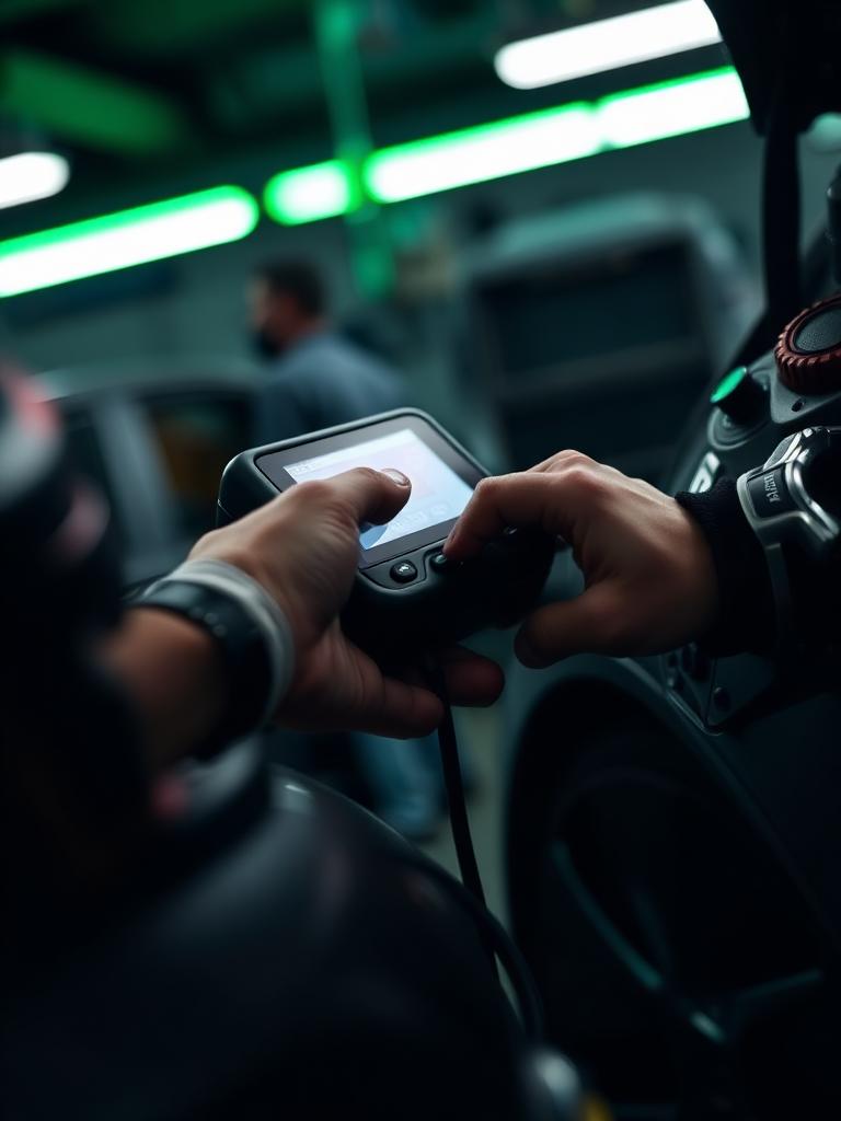Mechanic running a diagnostic scan on a vehicle